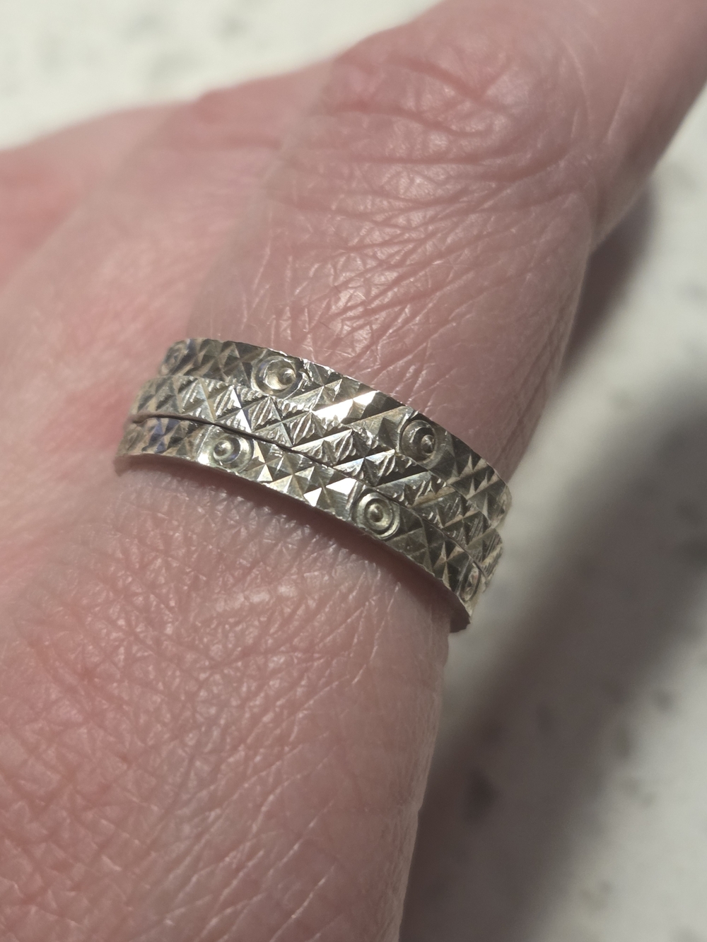 Three-Row Textured Silver Tone Stackable Women's Ring Set - Picture 2 of 6